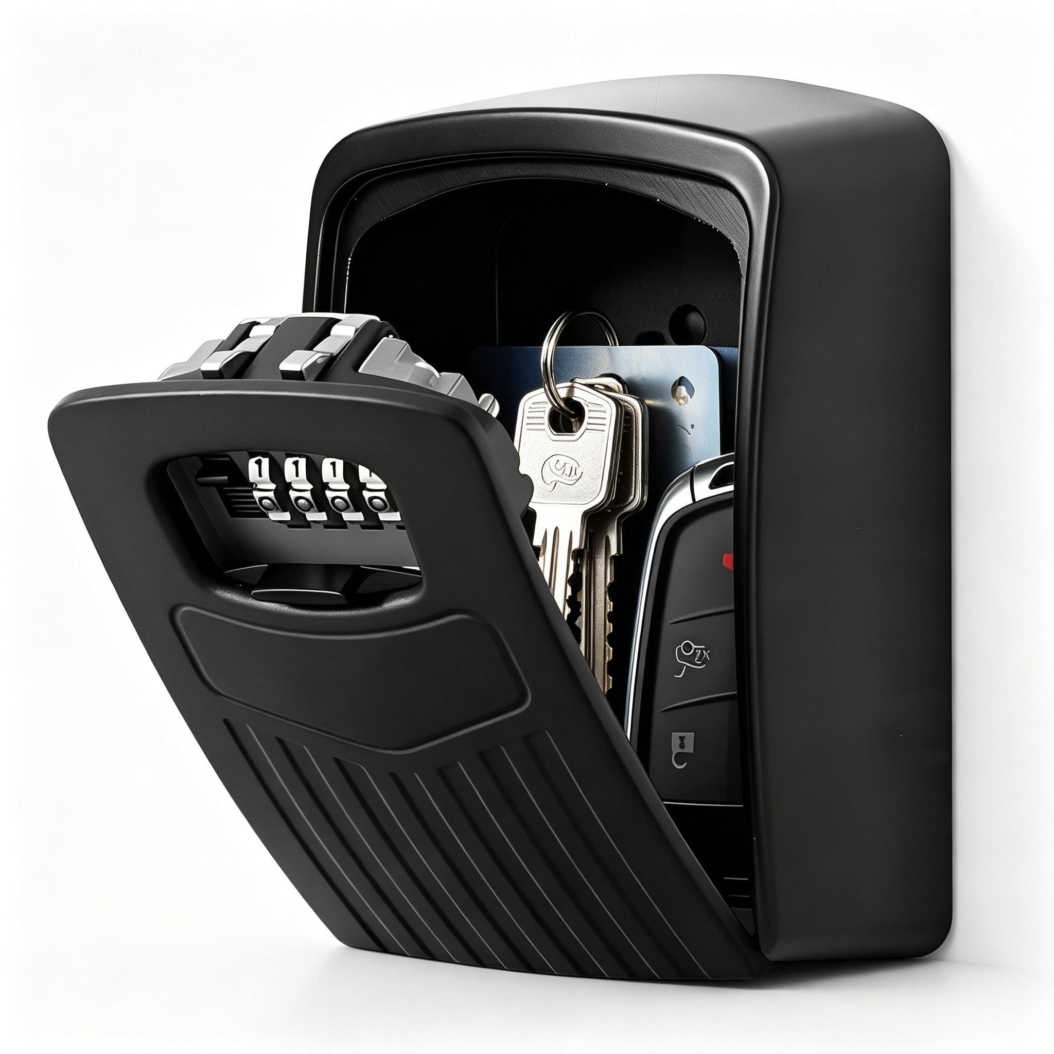 Extra Large Key Storage Security Lock,Sturdy Wall Mounted Outdoor, Re-settable 4 Digit Combination Lock Box, to Share and Secure Keys for Home,Office,Garage etc[Internal size:11.4*8.2*4.8cm] (Black)