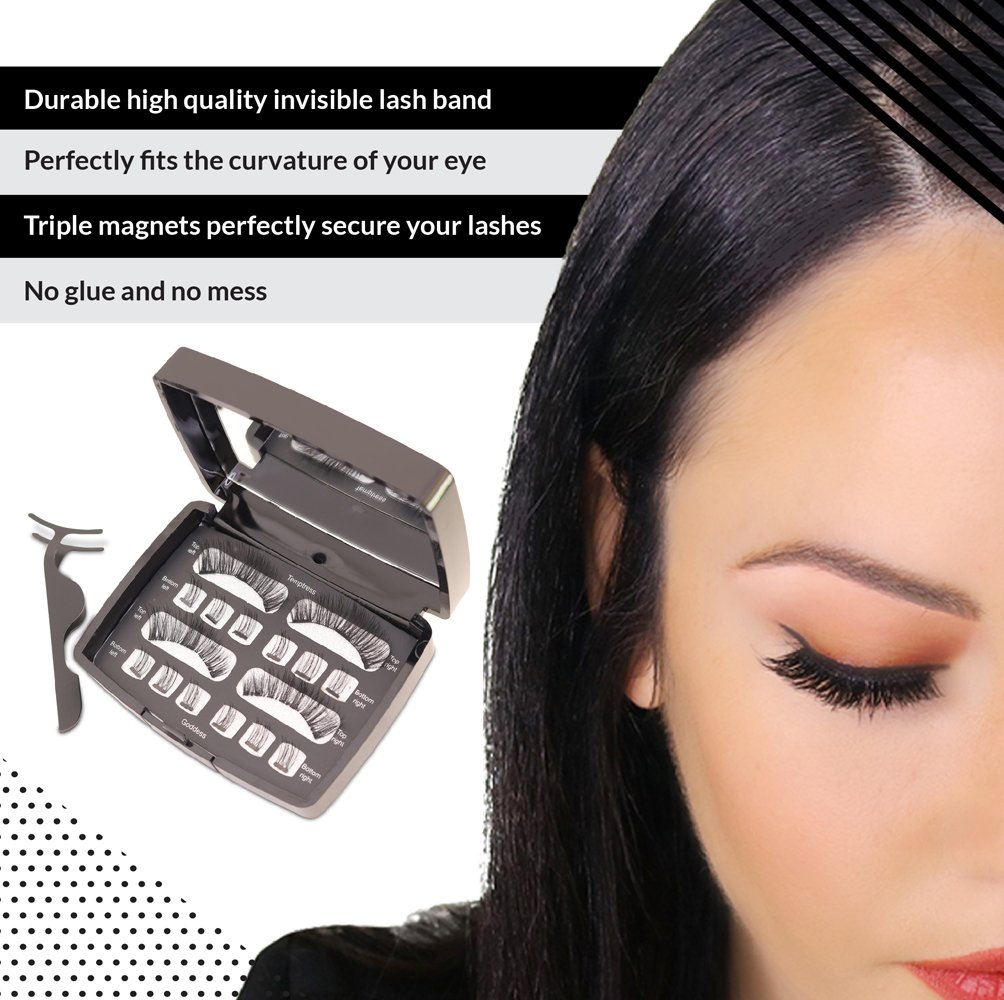 Full Eye Natural & Bold [ 2 Sets 3 Magnet Magnetic Eyelashes] 100% Cruelty Free Premium Silk False Lashes with Free Applicator & Mirror Case - Glue Free Non-Allergic Reusable & Lightweight