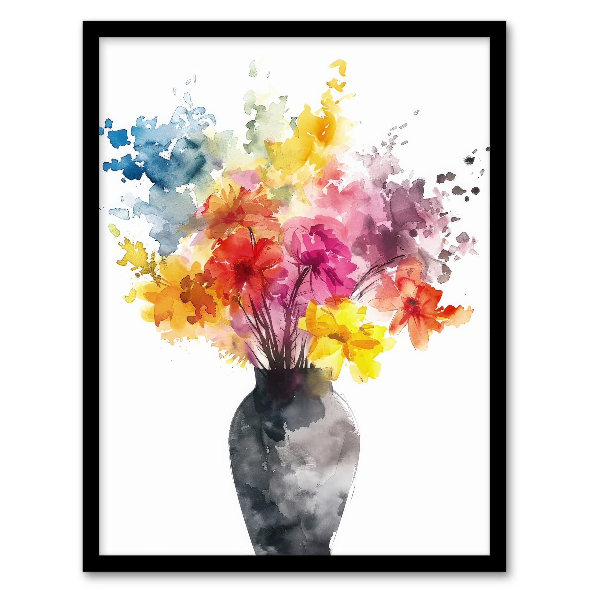 Artery8 Flower Bouquet in Vase Abstract Watercolour For Living Room Artwork Framed Wall Art Print A4