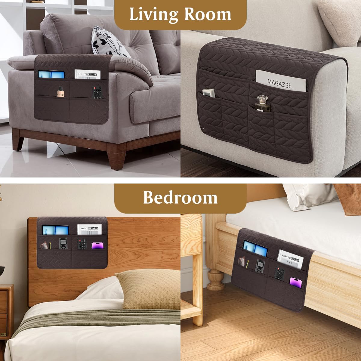 Sofa Armrest Organizer Arm Chair Caddy for Recliner, Chocolate