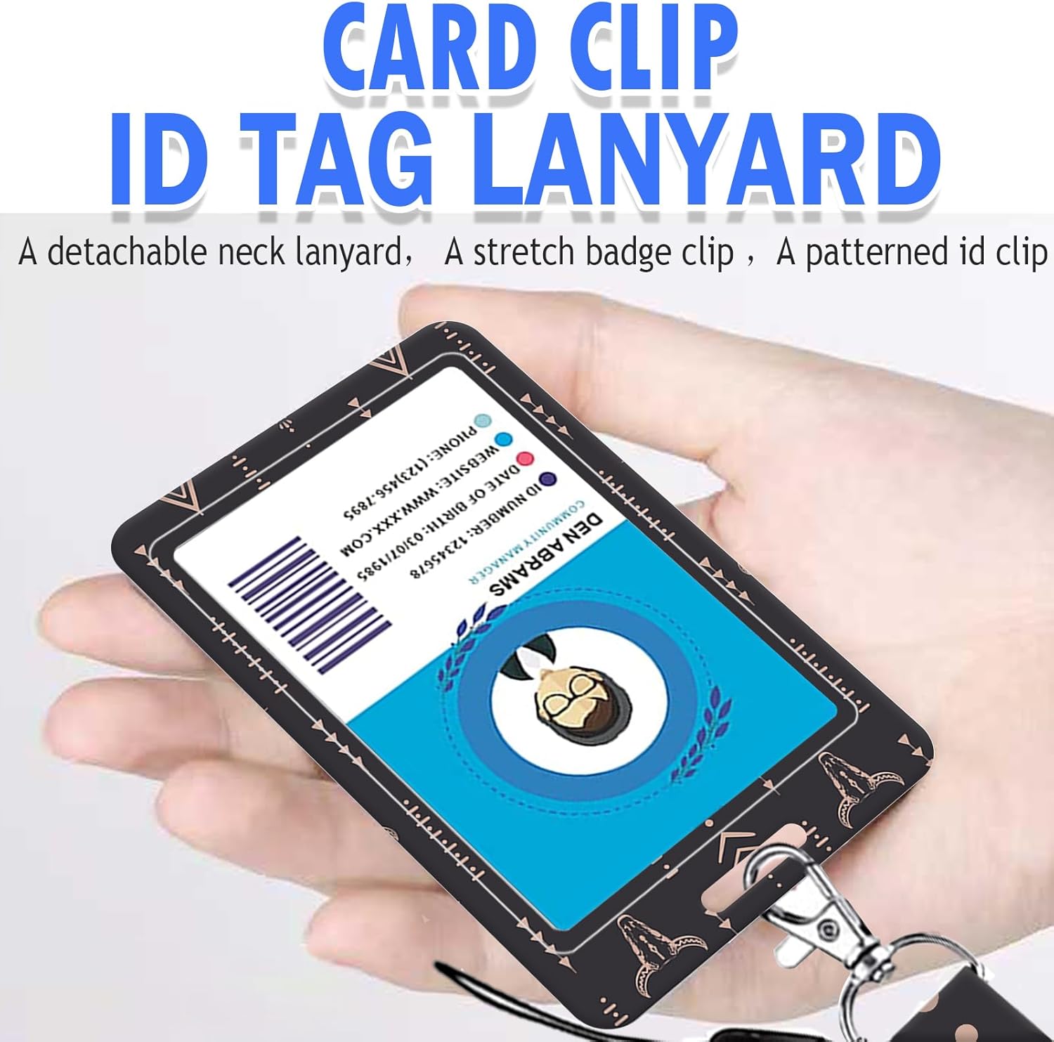 ID Badge Holder with Lanyard,Fashionable Retractable Badge Holders Reels with Lanyards Adjustable, for Women Kids Teacher Nurses Doctor Student(Boho Bull Skull) - Image 4