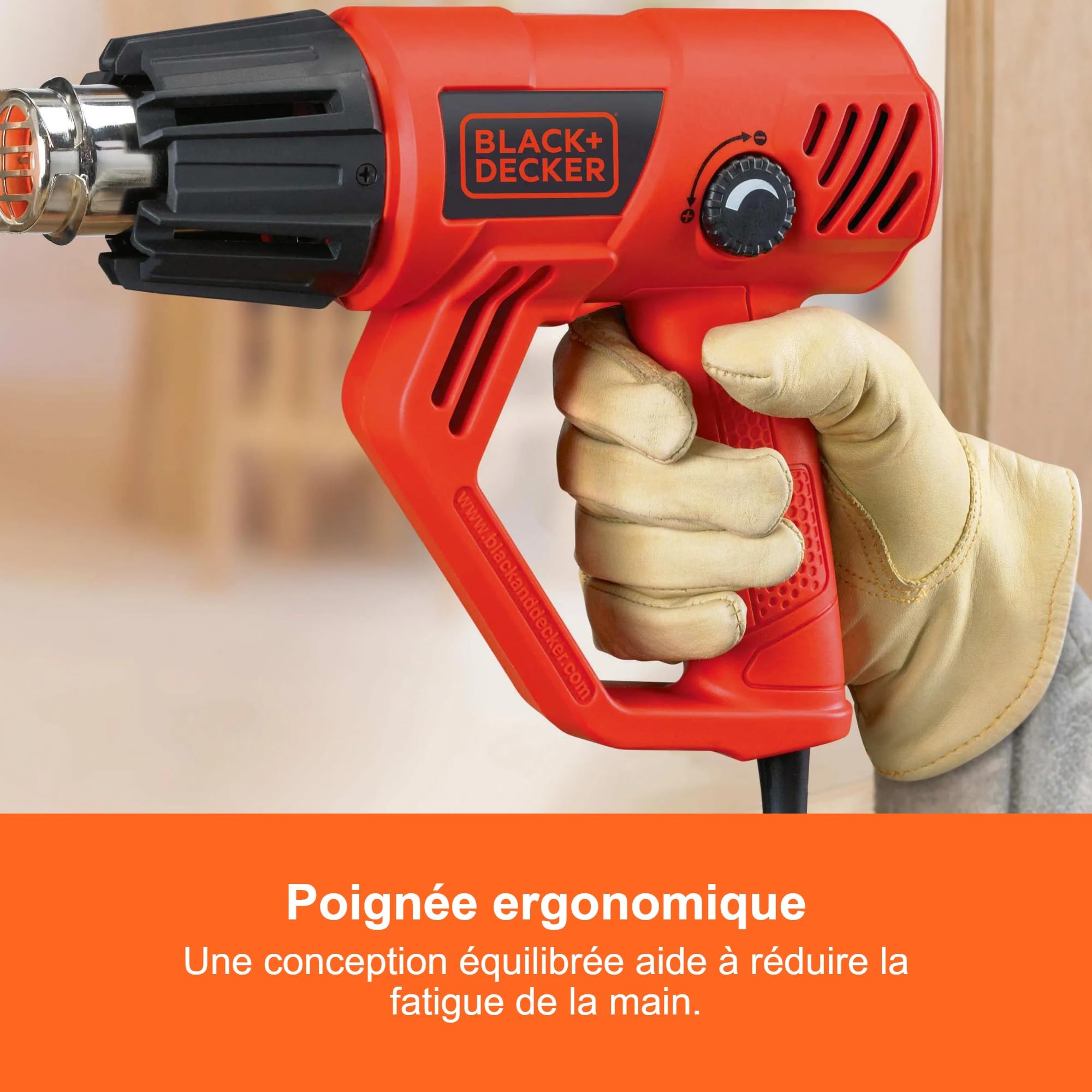 BLACK+DECKER Pistolet Thermique 2000W avec contrôle de température Variable | Contrôle de 50 à 600 °C, 2 niveaux de chauffe, KX2001-QS