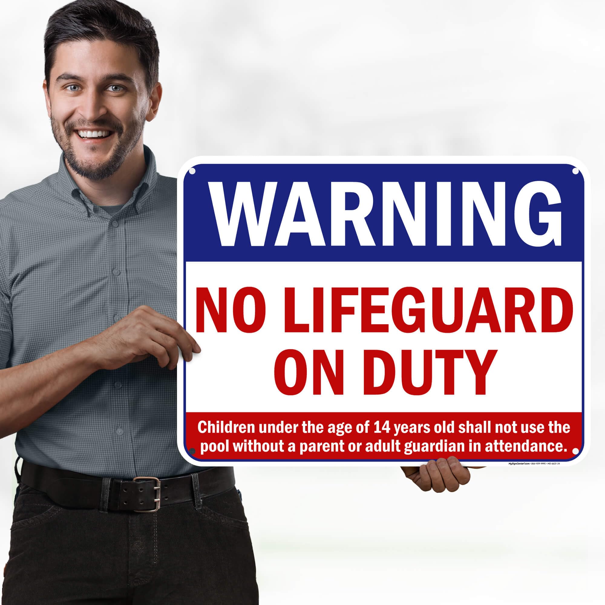 Warning No Lifeguard On Duty Sign, Pool Sign, 18x24 Inches, 55 mil thick HDPE (high density polyethylene), Made in USA by My Sign Center