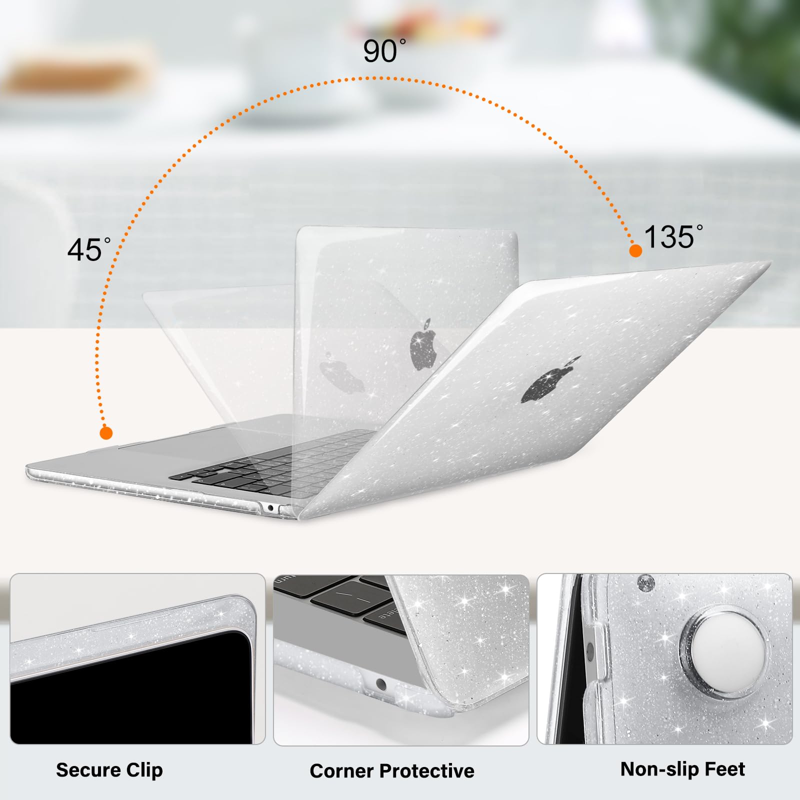MOSISO Etui kompatybilne z MacBook Air 38.1 cm 2025 2024 2023 M4 M3 M2 A3241 A3114 A2941 Chip Retina Touch ID, brokatowe błyszczące plastikowe twarde etui i osłona klawiatury oraz osłona ekranu