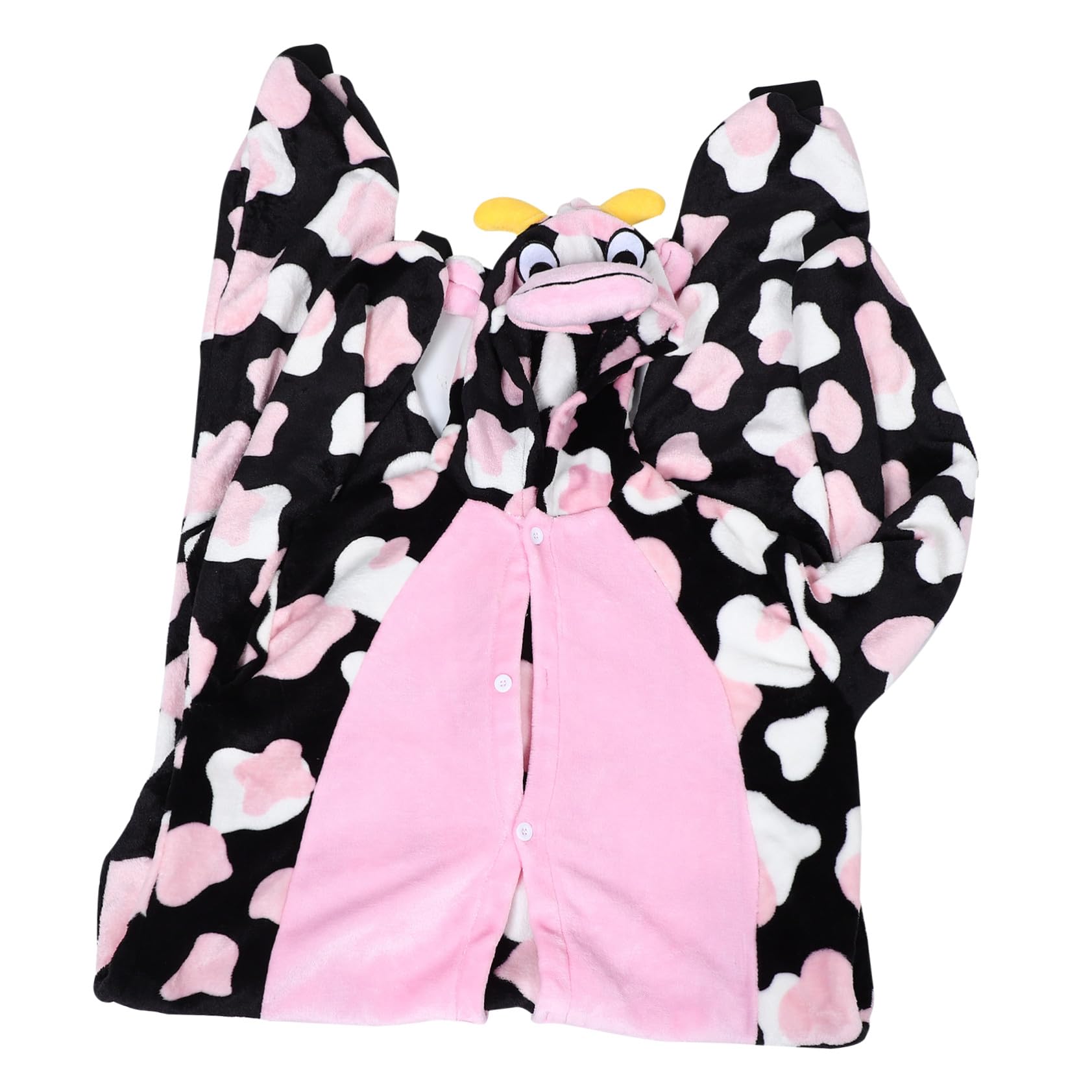 Healeved Pijama Entero Unisex Estampado de Vaca y Flores Rosadas Mono Animal para Carnaval y Disfraz Ropa de Dormir Gruesa y Cálida para Hombre y Mujer XL