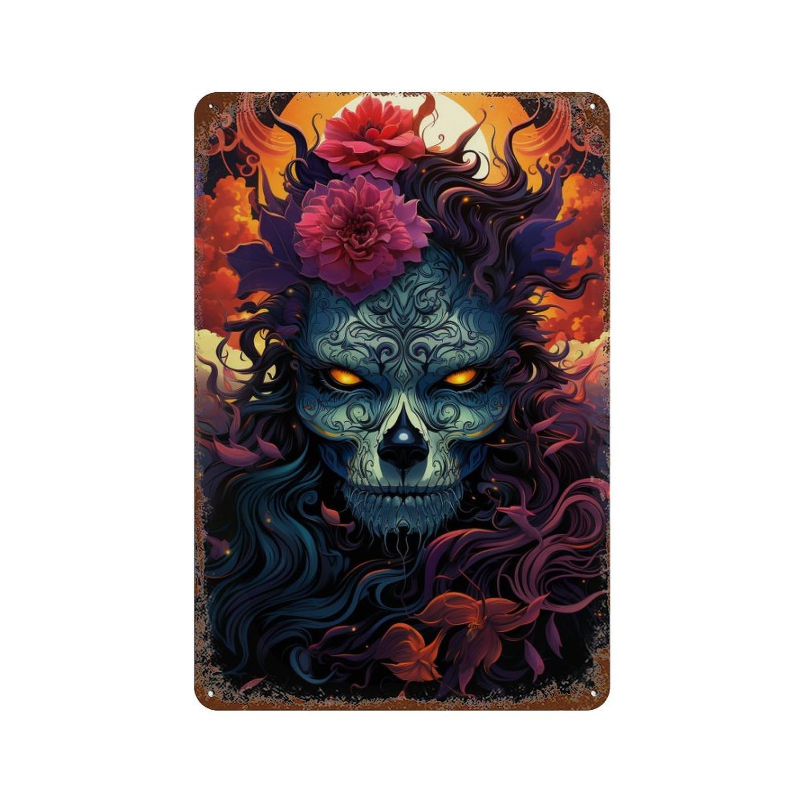 Day of The Dead Art Print-4 Rusty Metal Tin Sign 11.8"x7.9", Rustic Home Decor for Garage, Pub Or Kitchen