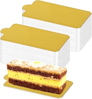 Lainrrew 200 Pcs Mini Cake Boards, Golden Paper Mousse Boards Mini Bases Cupcake Dessert Displays Tray Cardboard Pastry Base - Grease Proof & Moisture Resistant (Rectangular Cake Board)