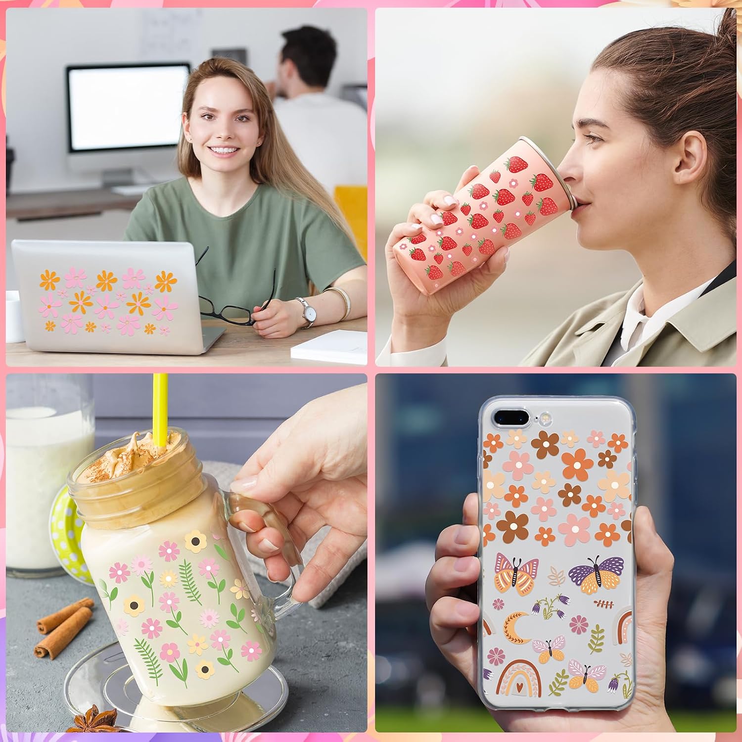 Rngmsi 8 Sheets Flower UV DTF Cup Wraps for 16 oz, Cold UV DTF Stickers