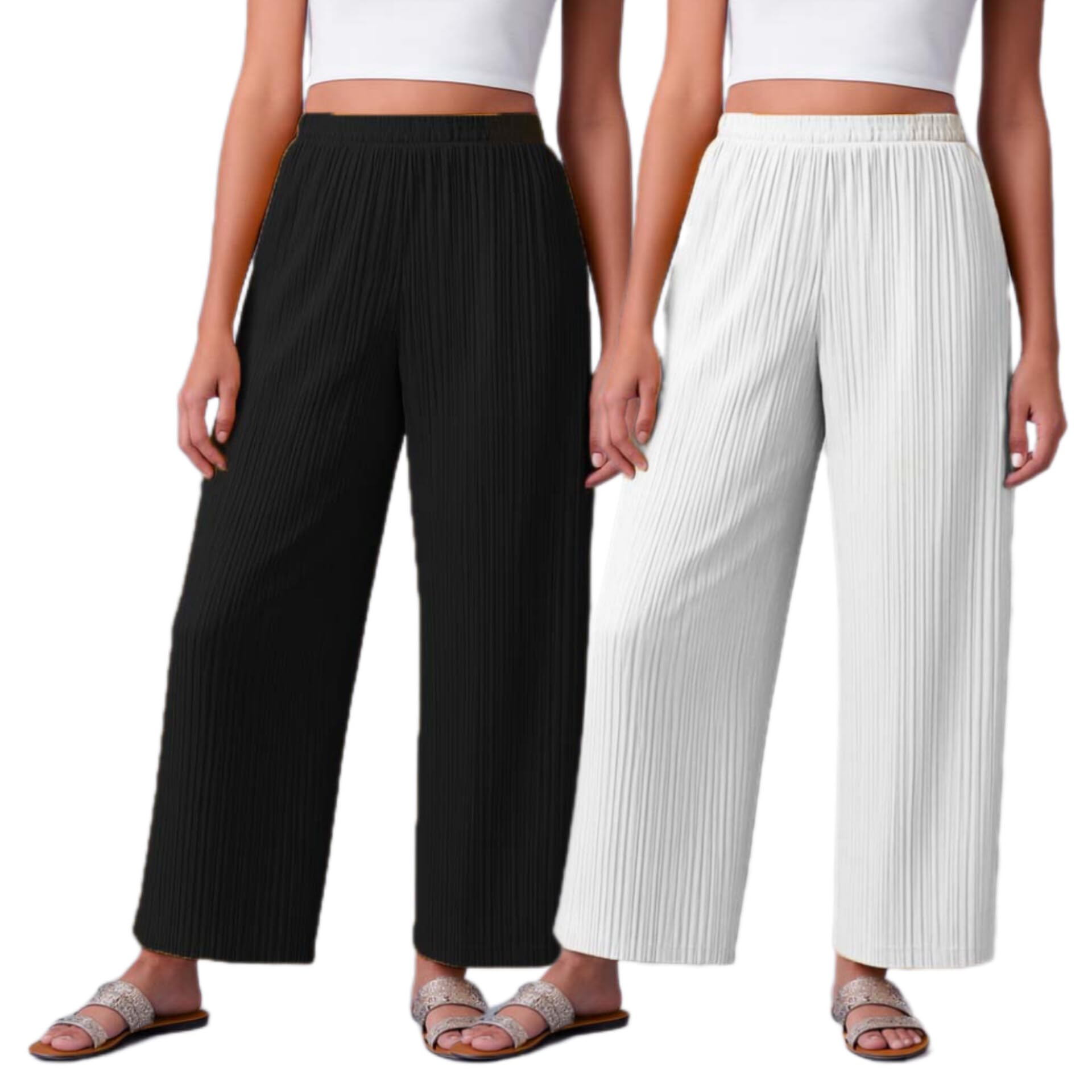 Set of 2 Combo Pants and Trouser for Girls and Women's Relaxed Fit Stretchable Palazzos-picture-24