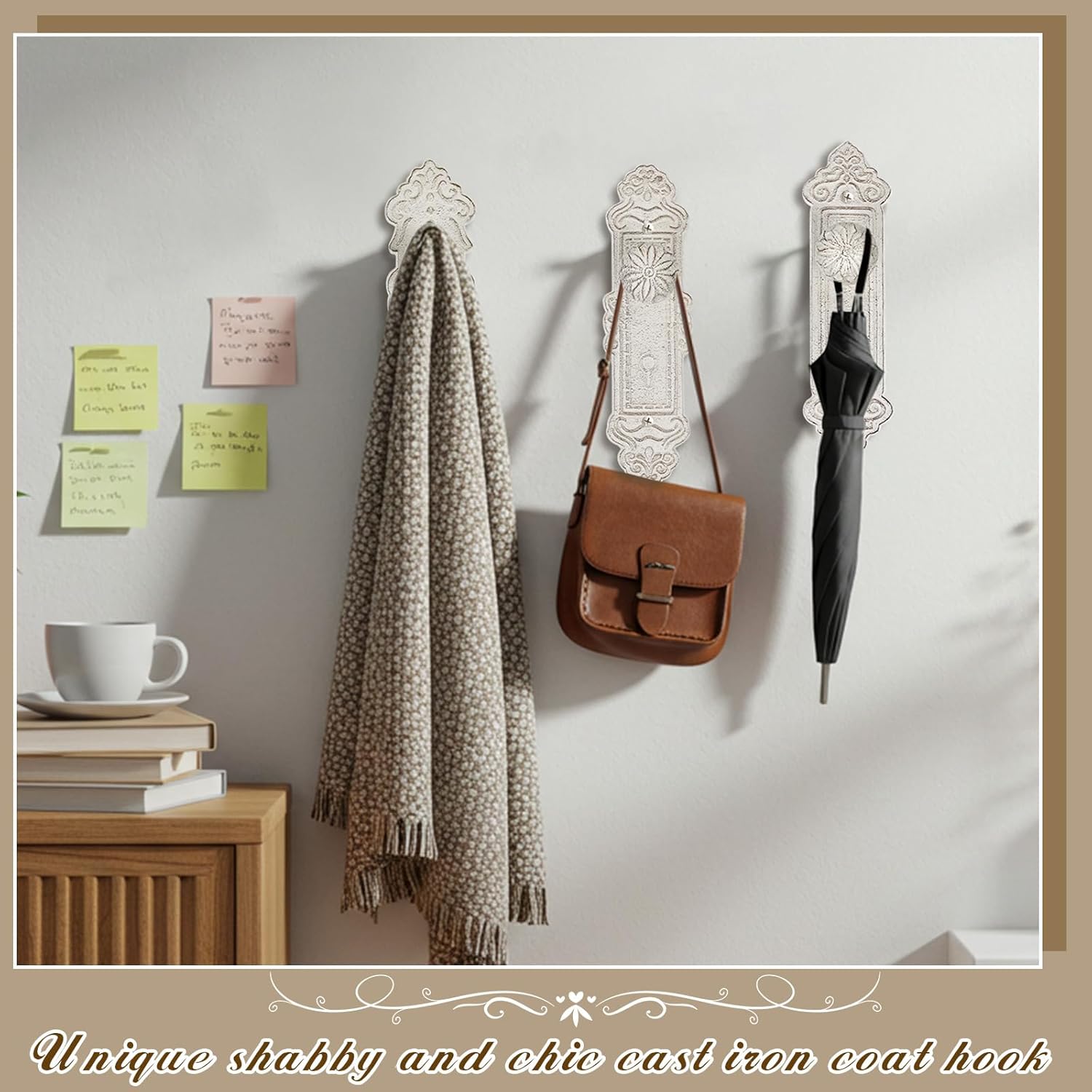 4 Pcs Shabby Chic Hooks Decorative Wall Mounted with Screws and Anchors, Rustic White Cast Iron Hooks Door Knob Shabby Chic Country Decor for Coat Hats Bags Scarves Hallway Kitchen (Rustic)