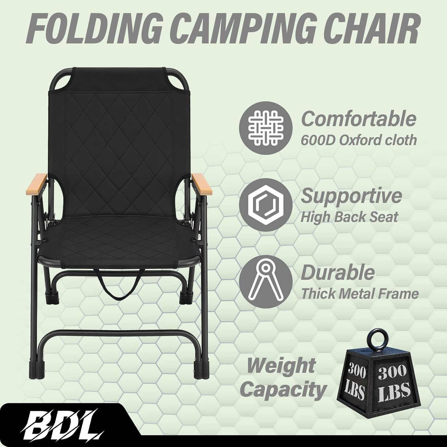 BDL Folding Beach Backpack Chair, Outdoor Folding Portable Camping Chair with Armrest for Patio Garden Yard Beach Supports 300 lbs, 2 Pack (Black, Classic)