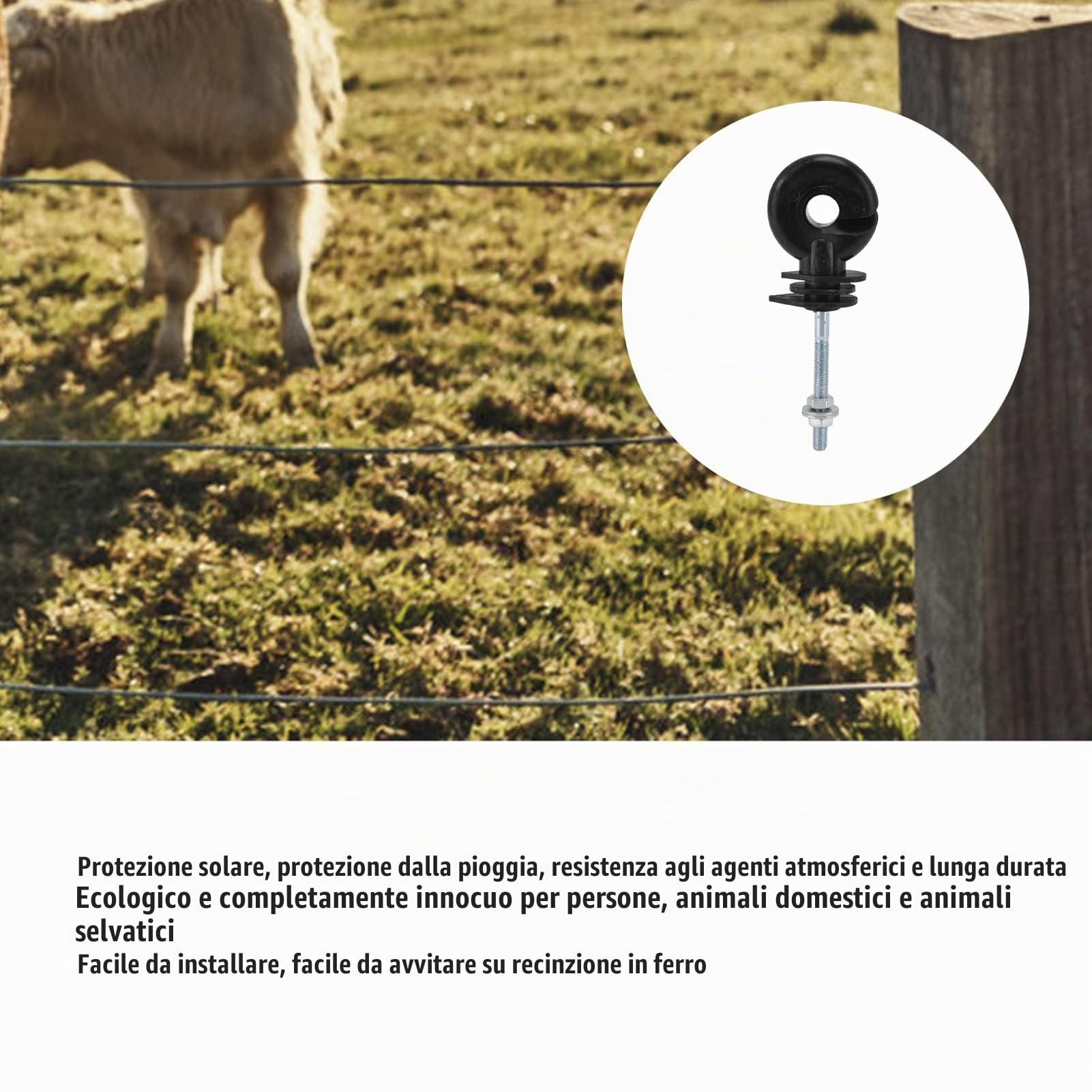 100 Set di Isolatori per Recinto Elettrico Nero, Isolante Ad Anello Avvitabile, Isolante per Recinto Elettrico Anti-intemperie, per Sostituzione per Recinto Elettrico M5