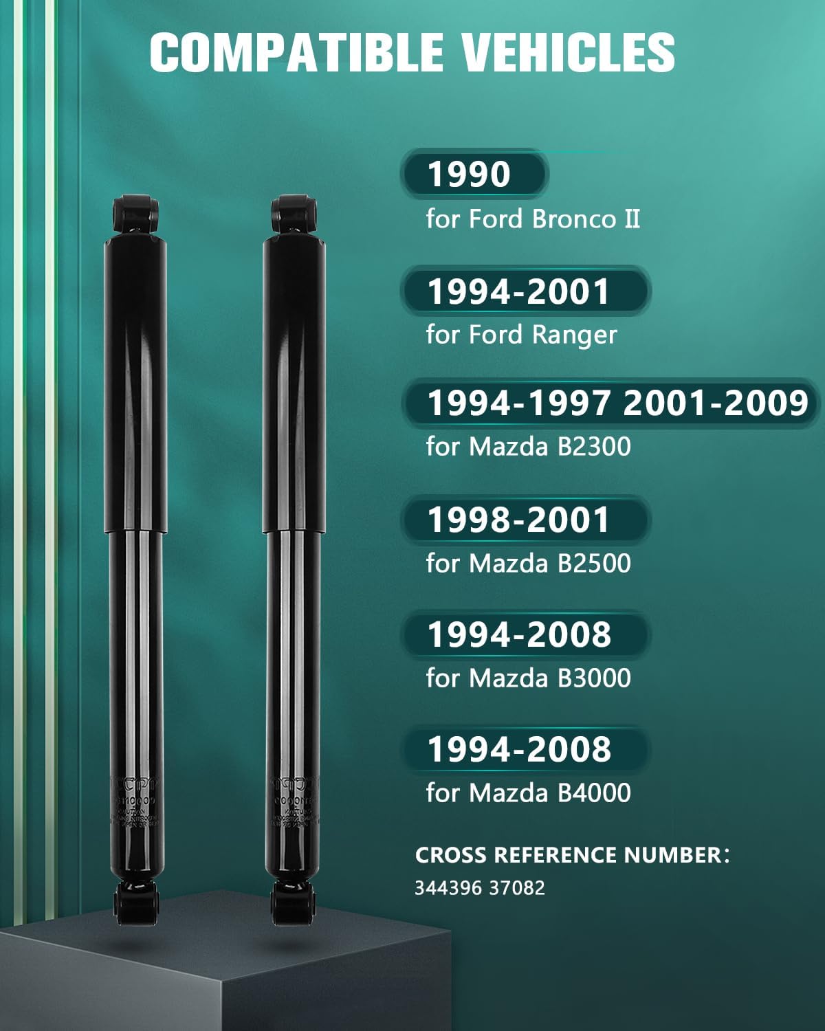 AUTOMUTO 2Pcs Struts Shock Absorbers Fit for 1990 for Ford Bronco II,94-01 for Ford Ranger,94-97 01-09 for Mazda B2300,98-01 for Mazda B2500,94-08 for Mazda B3000/ B4000 with 344396 Auto Shocks - Rear