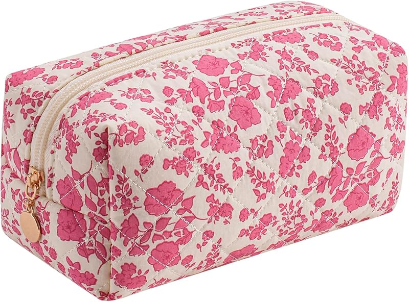 Necessaire de maquiagem quadrada JOVAKIT com zíper, estampa floral vermelha