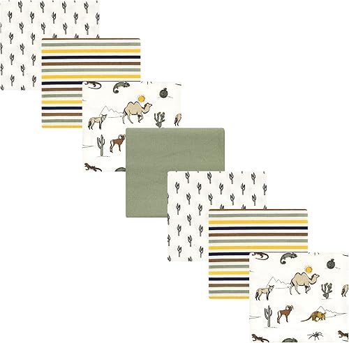 Miniatura 138 de Hudson Baby Paquete de 7 mantas receptoras unisex de franela de algodón para bebé, Dino Friends, talla única Abeja,Azul Verde Dino,Azul