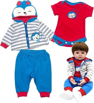 Reborn Baby Doll Clothes Boy for 17- 18 inch Babydolls Blue Monkey Outfit Baby Boy Clothes Reborn Doll Accessories 3pcs