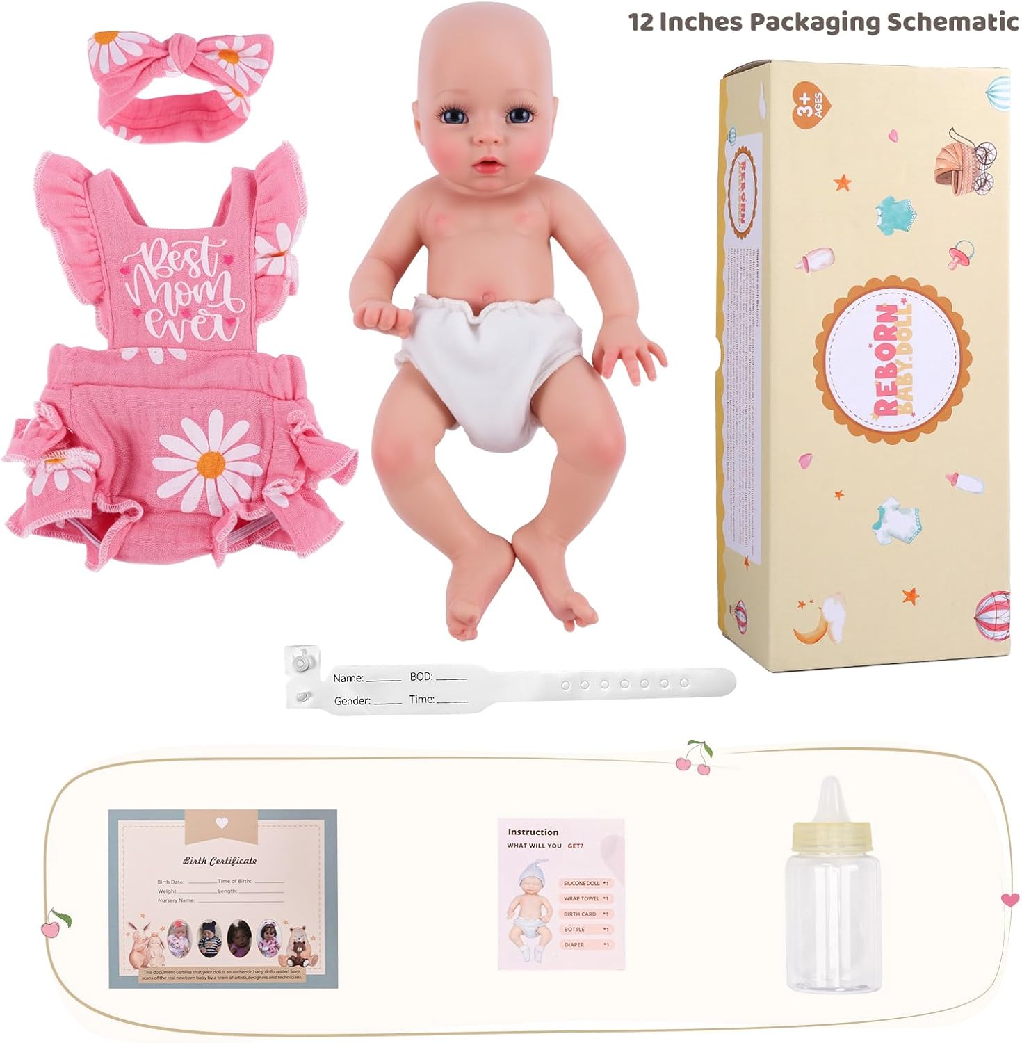 BABESIDE Full Body Silicone Reborn Baby Dolls - 12 Inch (Weight 3 lb) Weighted Full Silicone Realistic-Newborn Baby Doll Real Life Baby Dolls with Complete Accessories & Gift Box