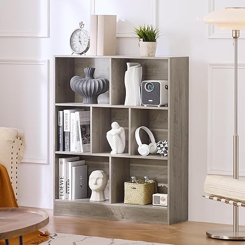 Miniatura 237 de LEYAOYAO Estantería de 10 cubos, estantería ancha moderna de 3 niveles con patas, estantería de madera de mediados de siglo, estuche grande rosa,