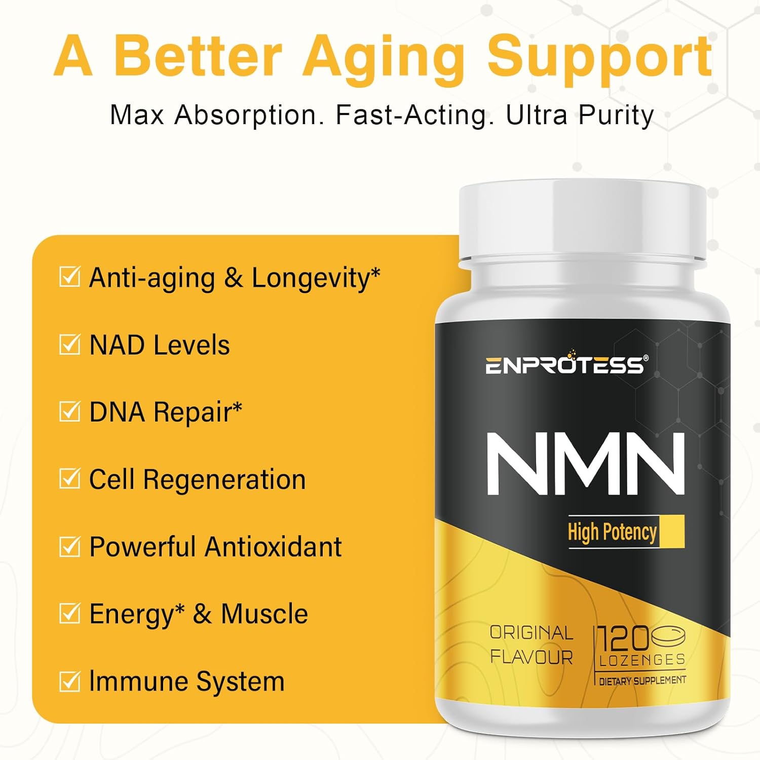 Sublingual NMN 500mg, Max Absorbency & Fast-Acting NMN Supplement（120-Day Supply）, 99% Pure NMN (Nicotinamide Mononucleotide) for NAD, Cell, Immune, Energy, Muscle, Anti-Aging, Longevity, 120 Lozenges - Image 3