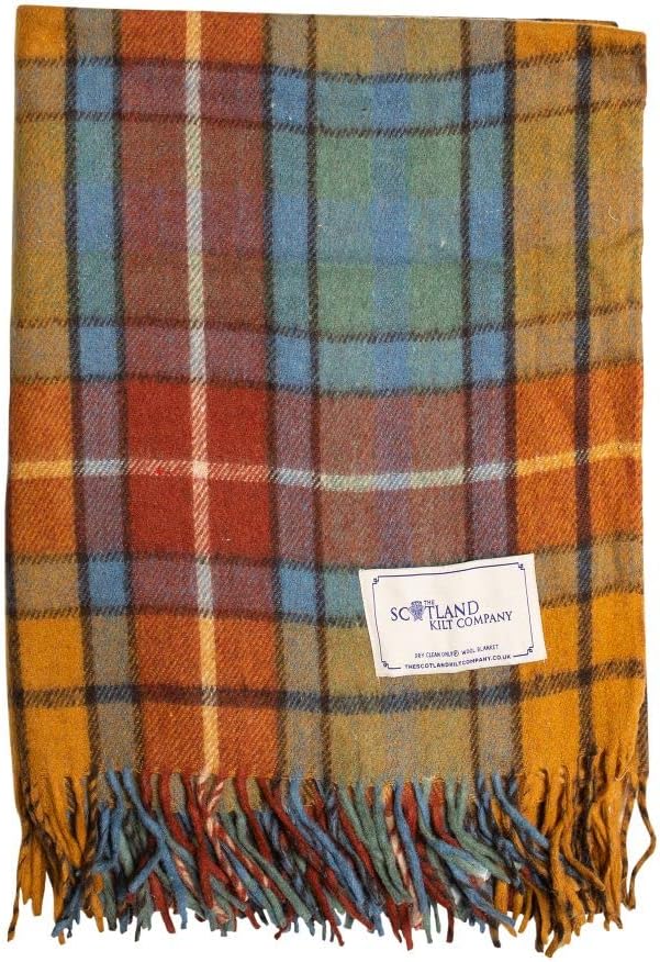 New Original Wool Warm Rug Knee Blanket In Natural Buchanan Tartan Check - 150x90 Cm