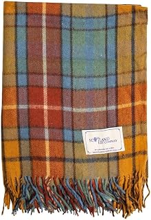 The Scotland Kilt Company Knee Travel Rug Tartan Wool Blanket - Antique Buchanan - Fringed Edges, Lightweight, Soft Machine Washable Shawl