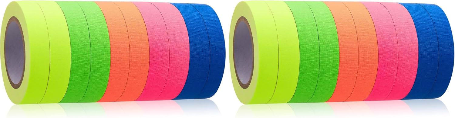 Gersoniel 10 Pcs Spike Tape Multicolor Bright Multi Colors UV Reflective Tape Quality Fluorescent for Party Stage Color Coding Art Crafts, 5 Bright Colors, 18.04 ft (0.5 Inch)