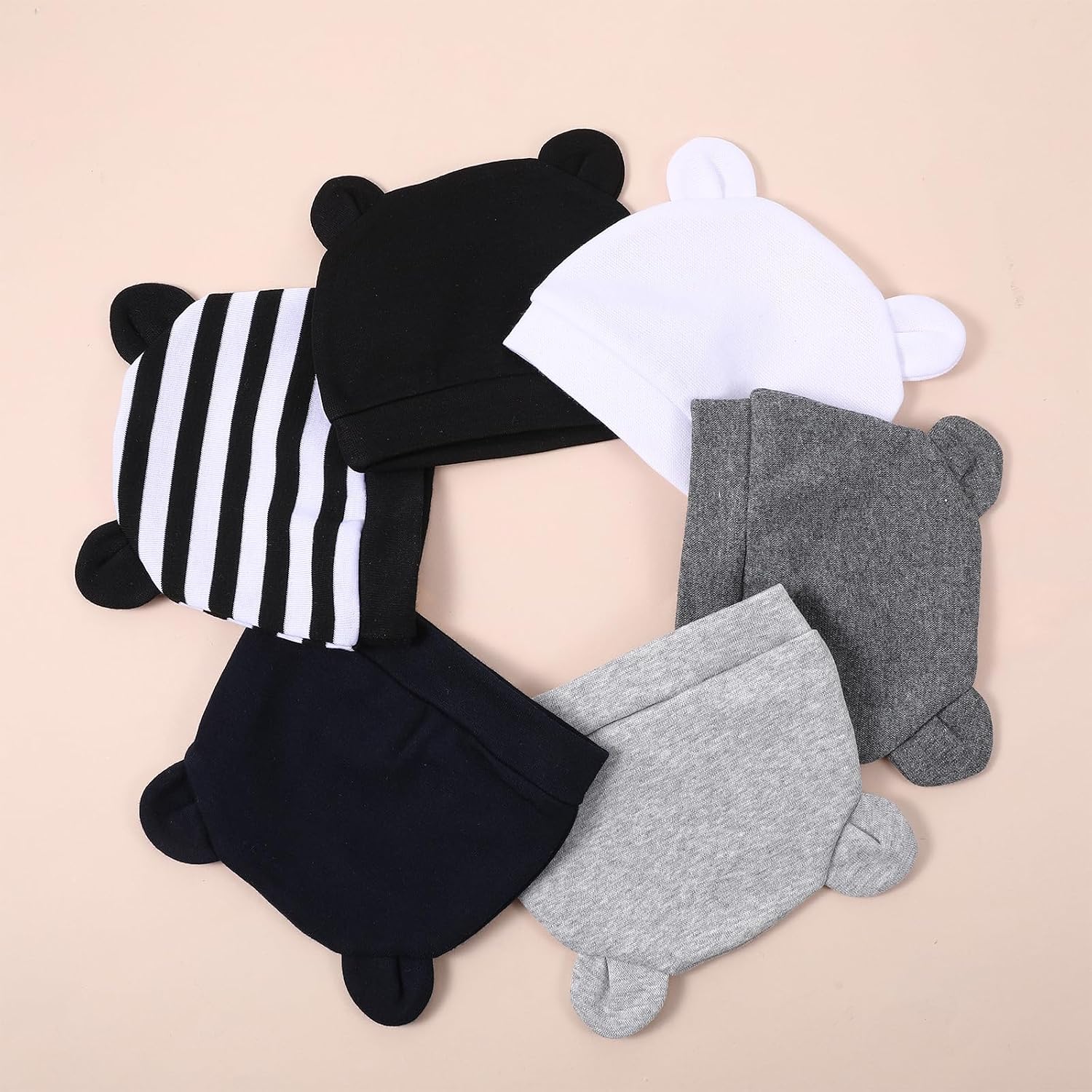 6 Pcs Baby Newborn Bear Ears Hats, Newborn Toddler Soft Beanie Hat for Unisex Infant Soft Breathable Cute Bear Caps for Boys Girls 0-24 Months, 6 Styles
