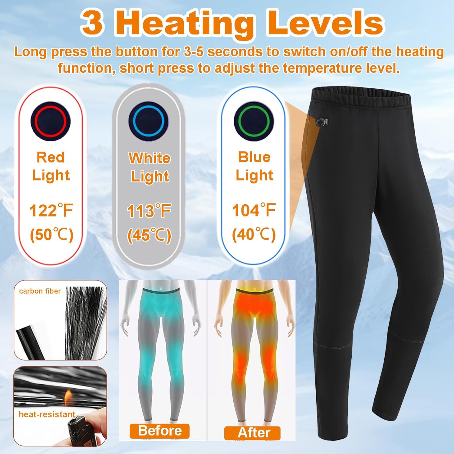 Heated Pants for Men 8 Zones Heating Thermal Underwear Pants, Fleece Lined Base Layer Bottom Long Johns