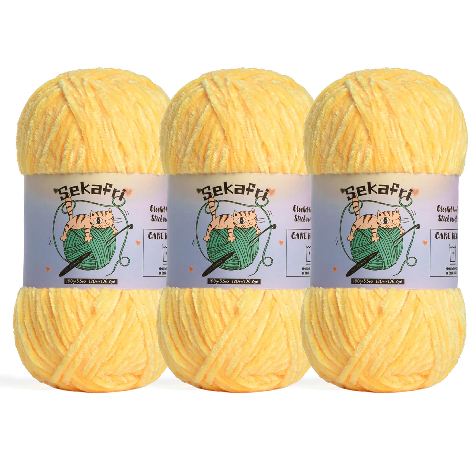 Fuzzy Chenille Yarn for Crocheting Amigurumi Yarn 3 Light Yellow