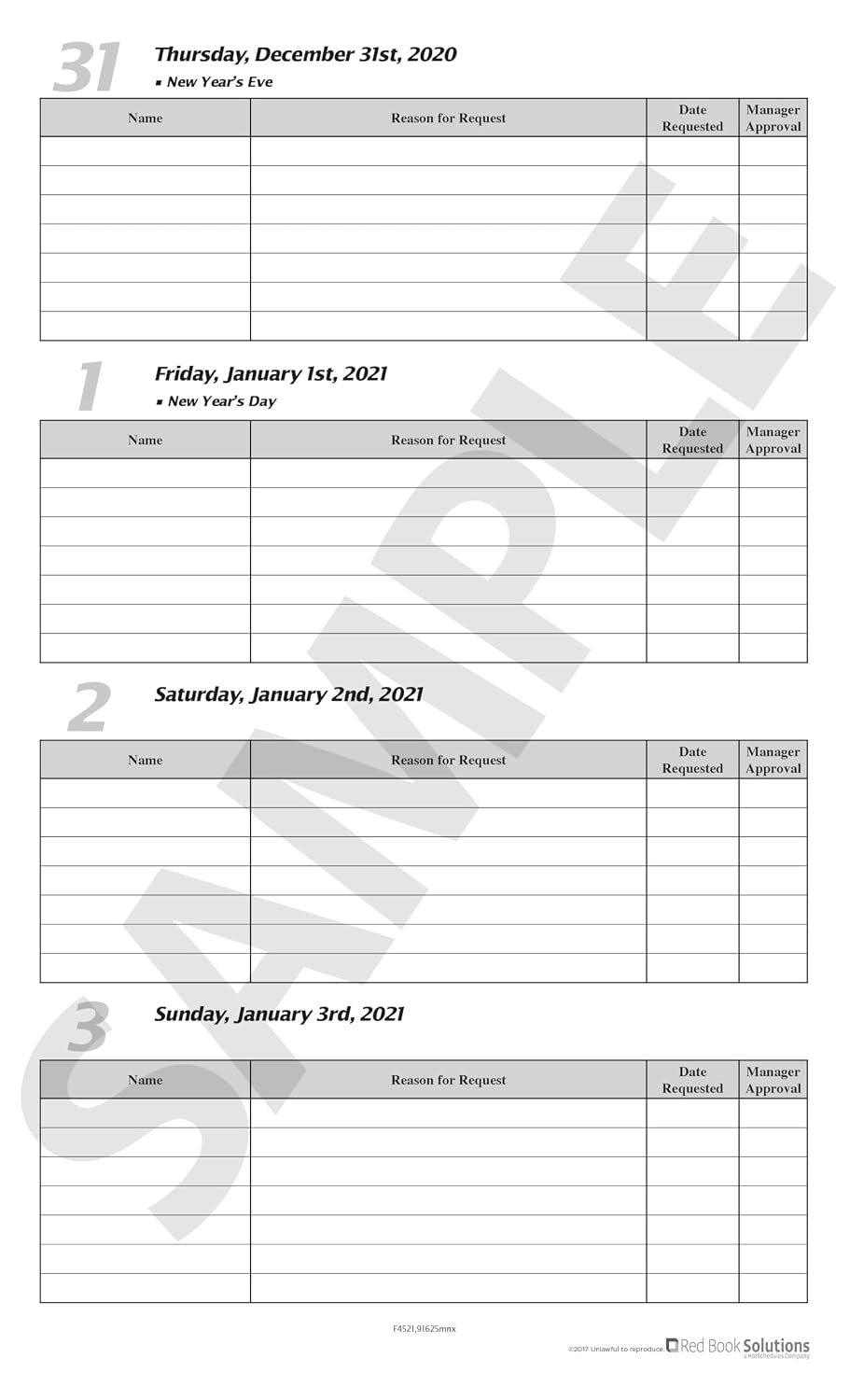 The Manager's Red Book - Request Days Off & Shift Exchange logbook/notebook/planner, 8.5"x11" semi-annual, 148 pages, 7 lines per day (F4521) (April 2026 - September 2026)