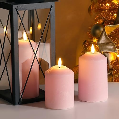 Miniatura 7 de Girimax Velas de pilar sin llama rosa con control remoto, velas LED parpadeantes de cera real, juego de 3  3 pulgadas de alto, 4 pulgadas 5 pulgadas