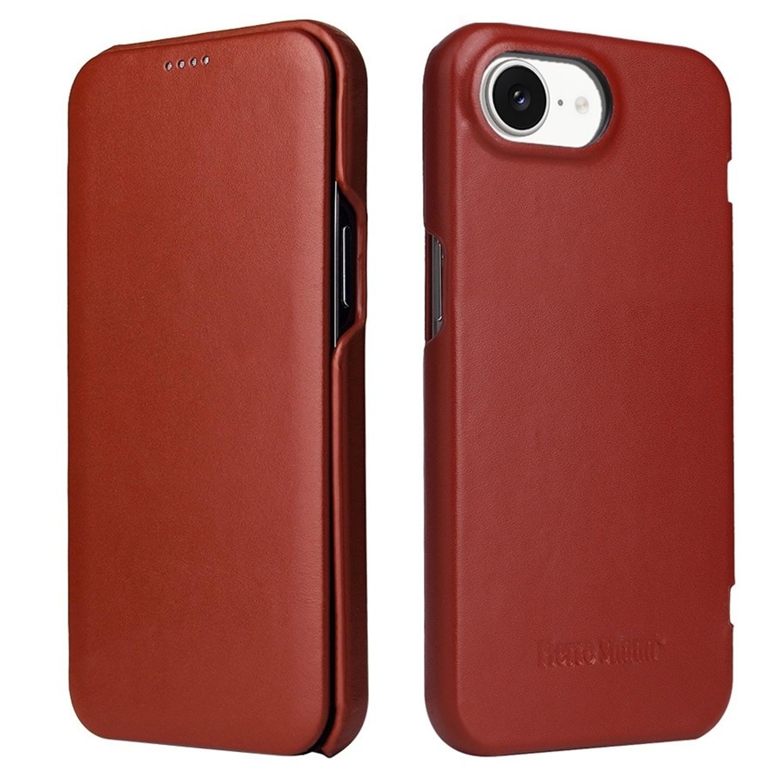 Étui fin iPhone 16e cuir véritable naturel marron vintage - 8