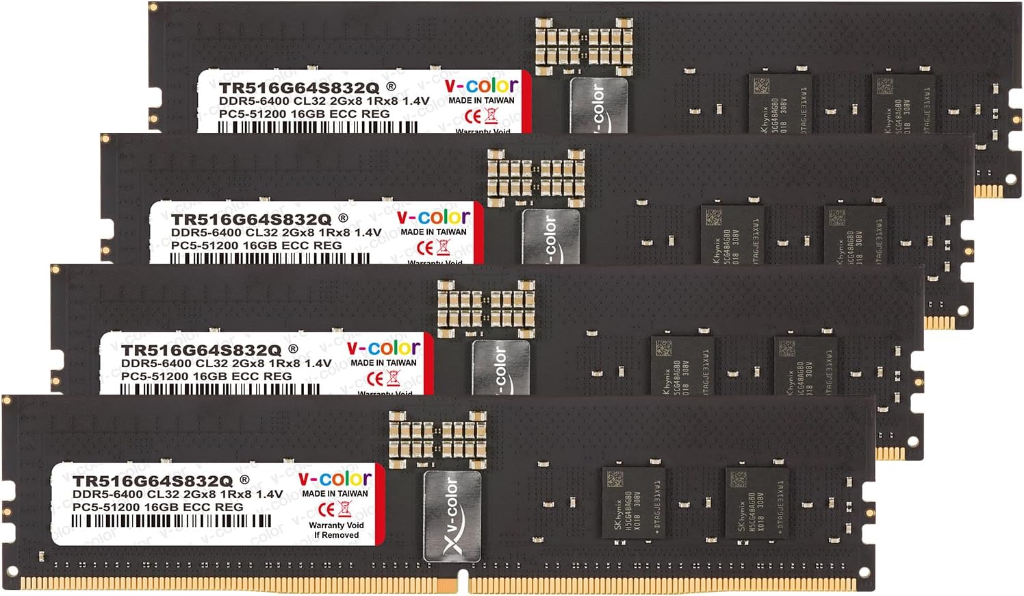 V-Color DDR5 64GB (16GBx4) 6400MHz CL32 Overclocking R-DIMM 2Gx8 1Rx8 1.4V ECC Registered DIMM Memory for W790 Workstation (Intel XMP) (TR516G64S832Q)