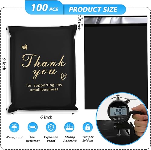Miniatura 2 de Thank You Sobres de Polietileno de 6x9 Pulgadas 100 Piezas, Bolsas de Envío Impermeables y Resistentes al Desgarro para Ropa, Bolsas de Correo