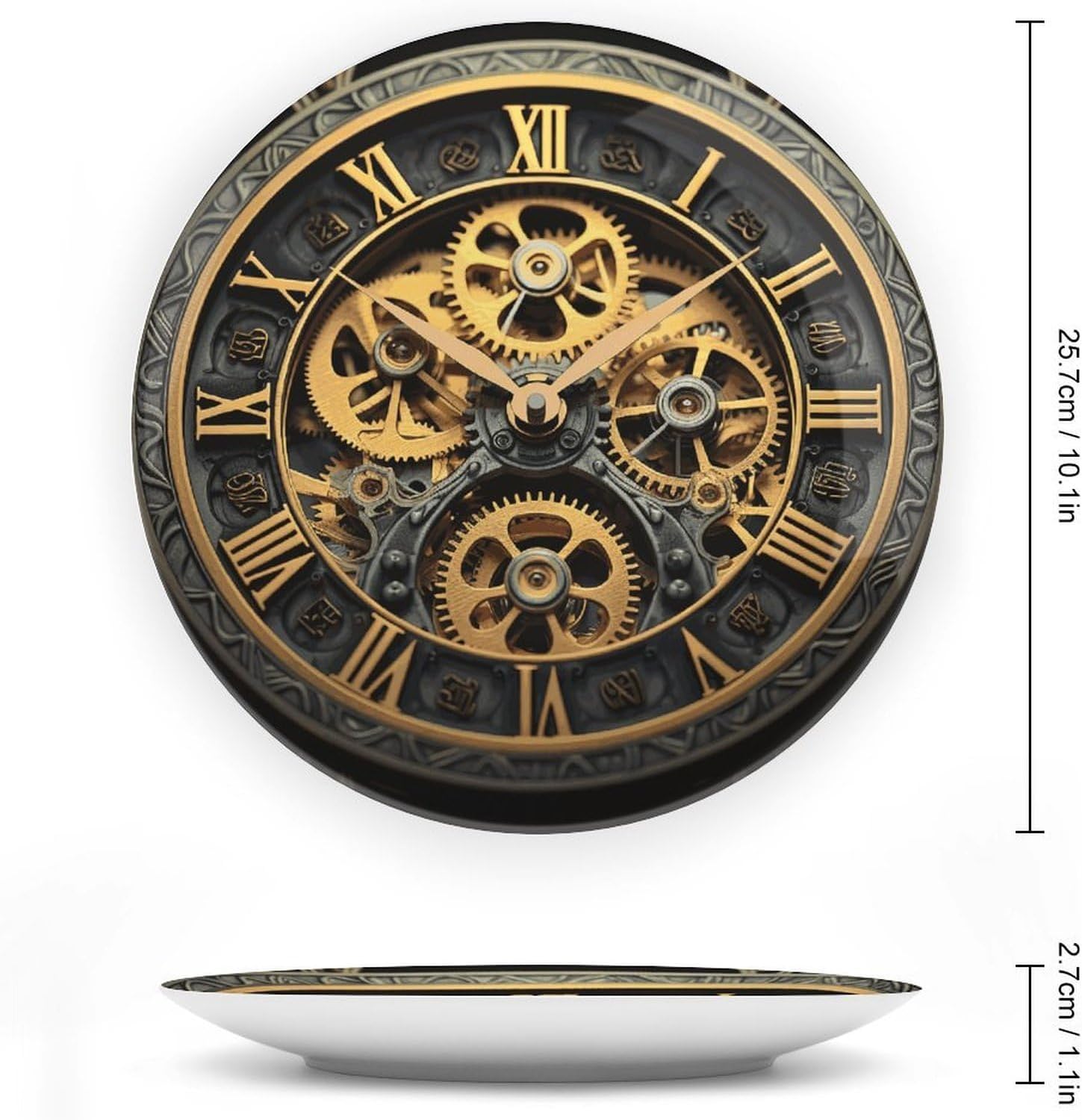 Bone China Decorative Plates Clock Gear Ceramic Decorative Plate Wall Decor with Display Stand Ceramic Ornaments for Wall Hanging Decoration