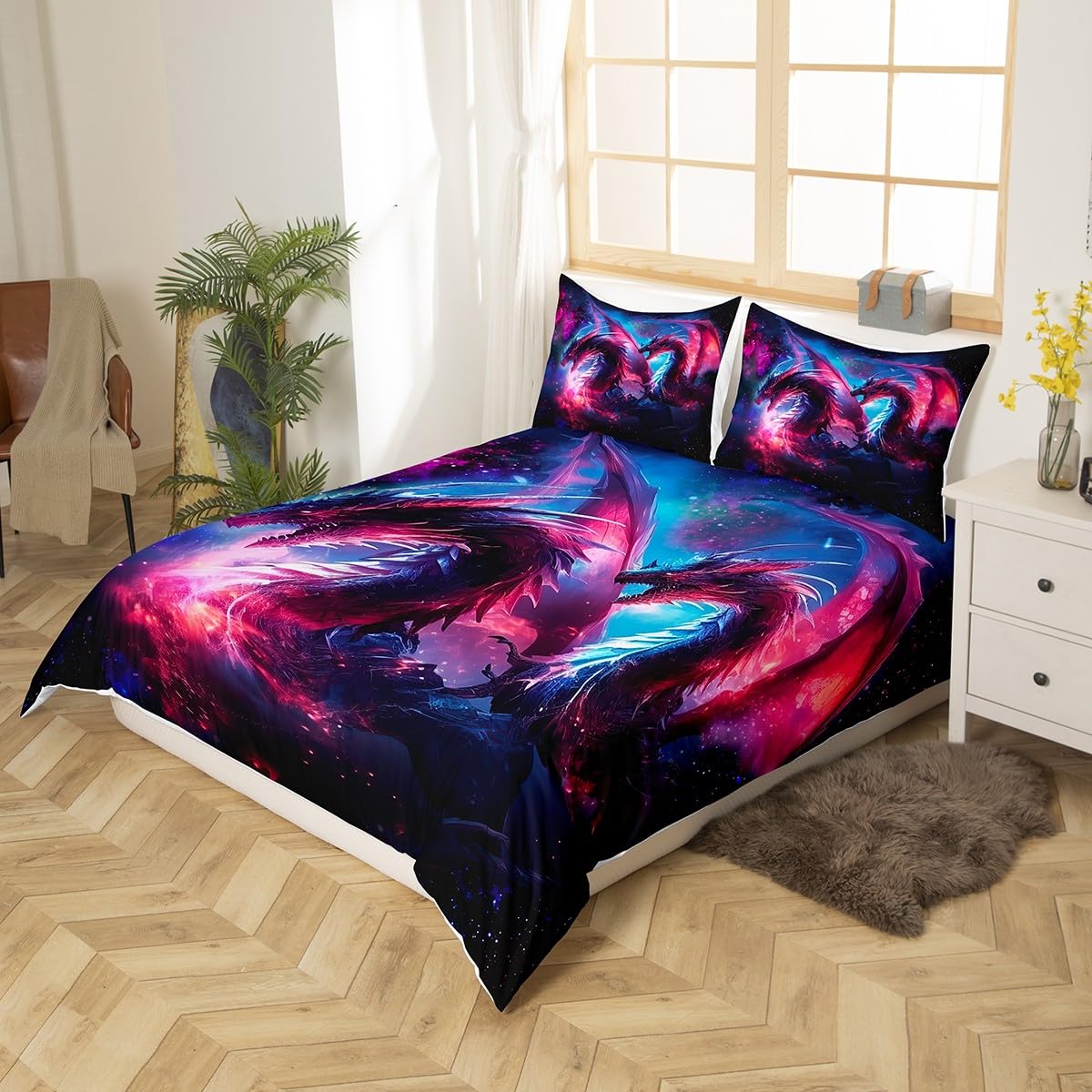 Loussiesd Boys Girls Dragon Blue Purple Comforter Cover Double Size - Image 3
