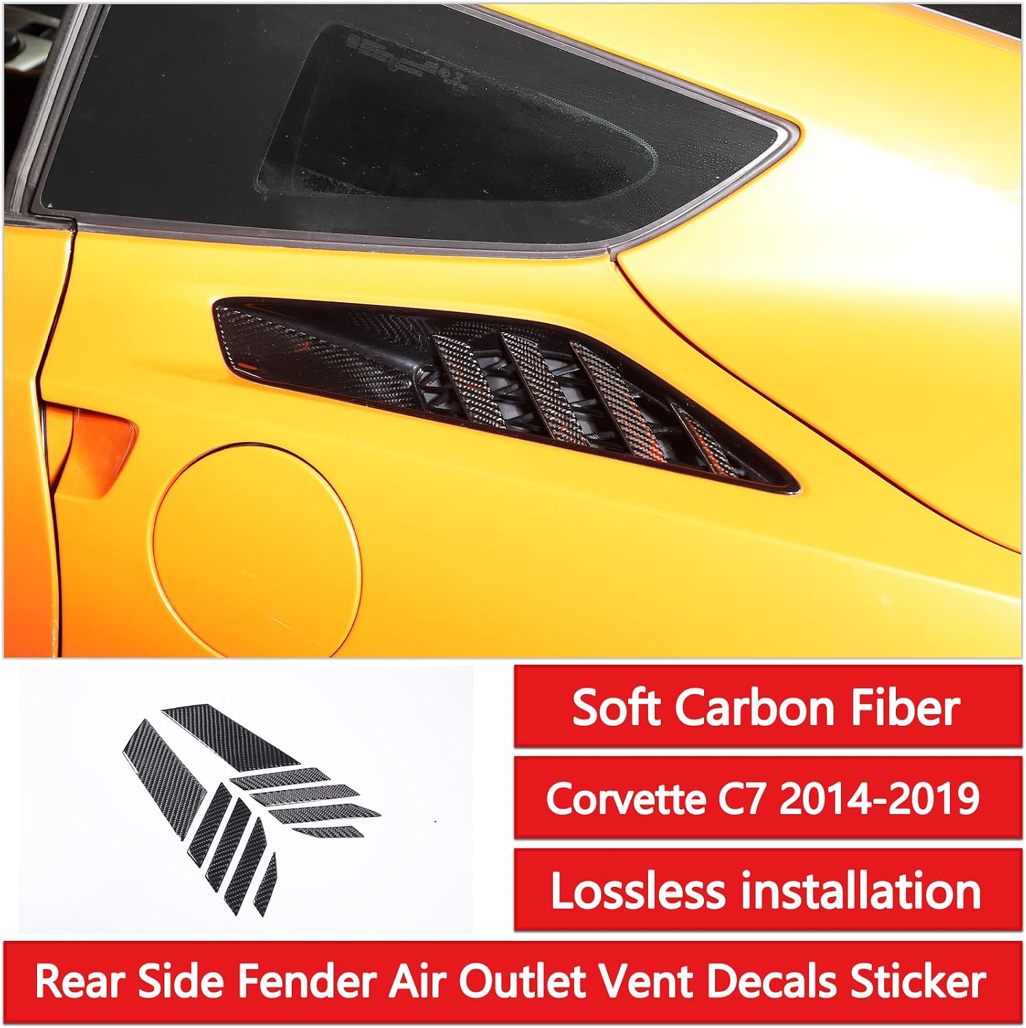 Rear Side Fender Air Outlet Decals Sticker Compatible with Corvette C7 Stingray 2014-2019 Soft Carbon Fiber 10PCS Body Side Fender Vent Sticker Trim Accessories (Black Carbon)