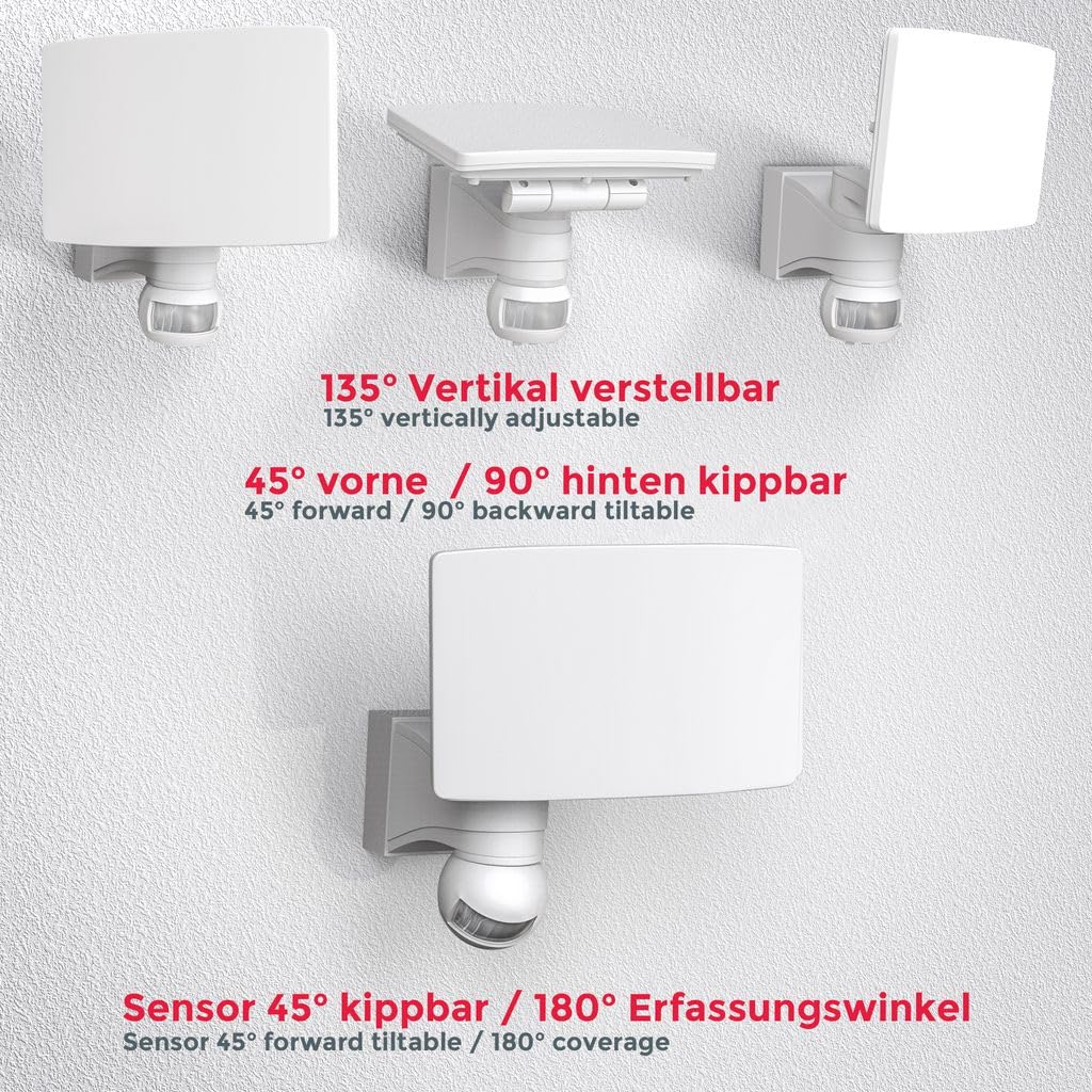 B.K.Licht Faro LED esterno con sensore di movimento e crepuscolare, luce bianca naturale 4000K, luce di sicurezza con accensione automatica, 20W, IP44, lampada da parete, faretto bianco, 230V