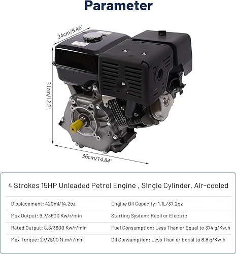 Miniatura 2 de GDNTMU Motor de gas de 7.5 HP, motor de gasolina de grado industrial OHV de 4 tiempos 212 CC de 4 tiempos OHV de grado industrial, retroceso de eje