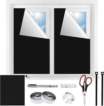 100% Blackout Blinds 300x145cm with Scissors, No Drill Black Out Blinds Stick On, Travel Blackout Blind, Portable Blackout Window Film for Temporary Fit Any Size for Bedroom Skylight