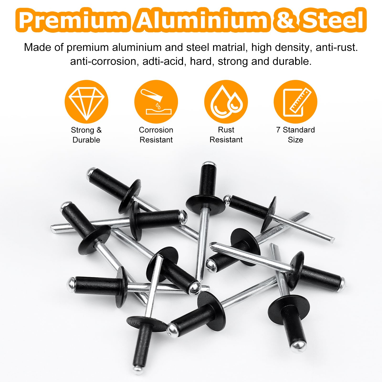 1000Pcs Aluminum Pop Rivets Assortment - 1/8 X 1/2 Inch Black Blind Rivets For DIY & Marine Use