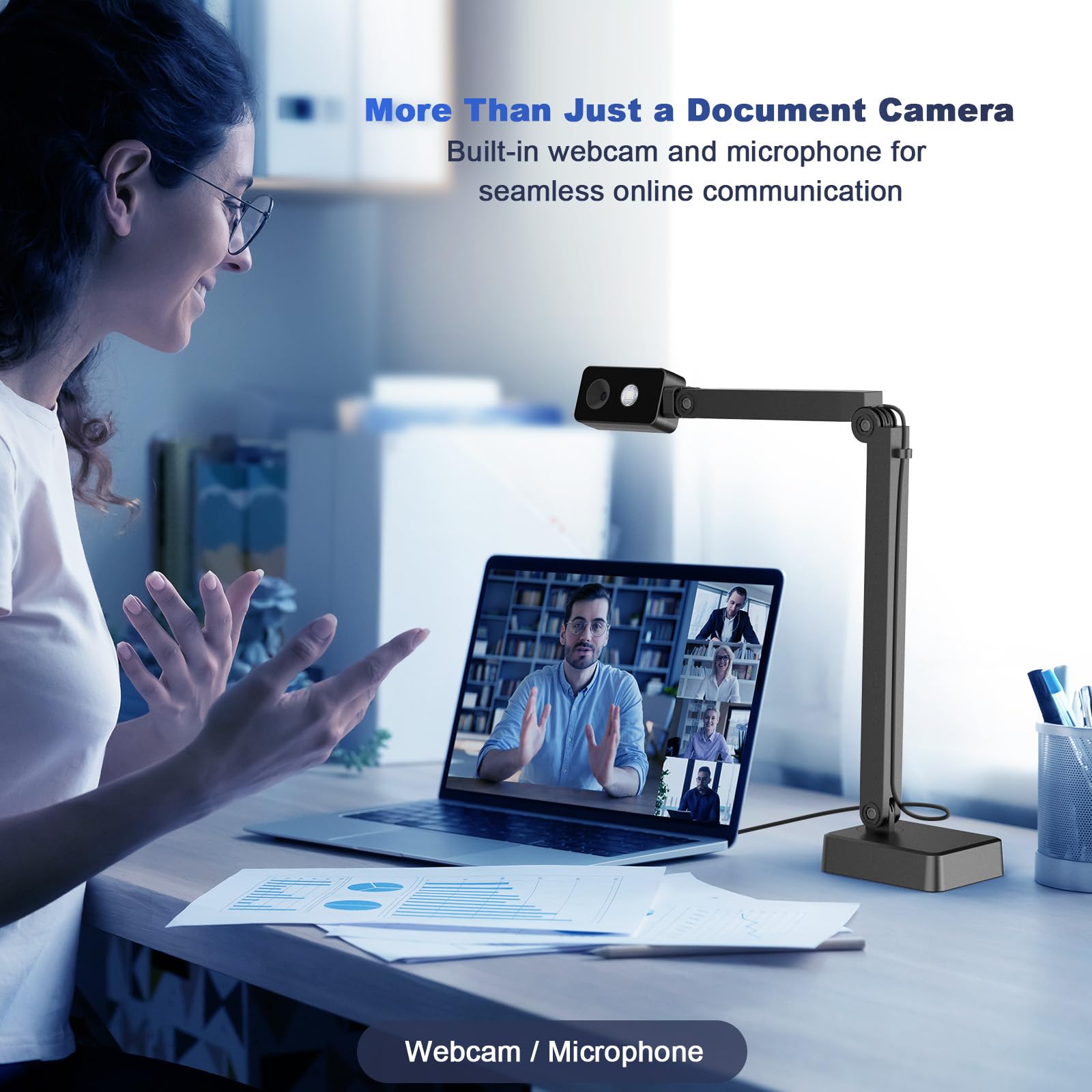 USB Dokumentenkamera, 8MP 2448P Doc Cam mit Autofokus, A3 Overhead Book Scanner, LED-Licht & Dual Mic, Faltbare Klassenzimmer Dokumentenkamera für Lehrer, Zoom, Mac, Windows, Chromebook