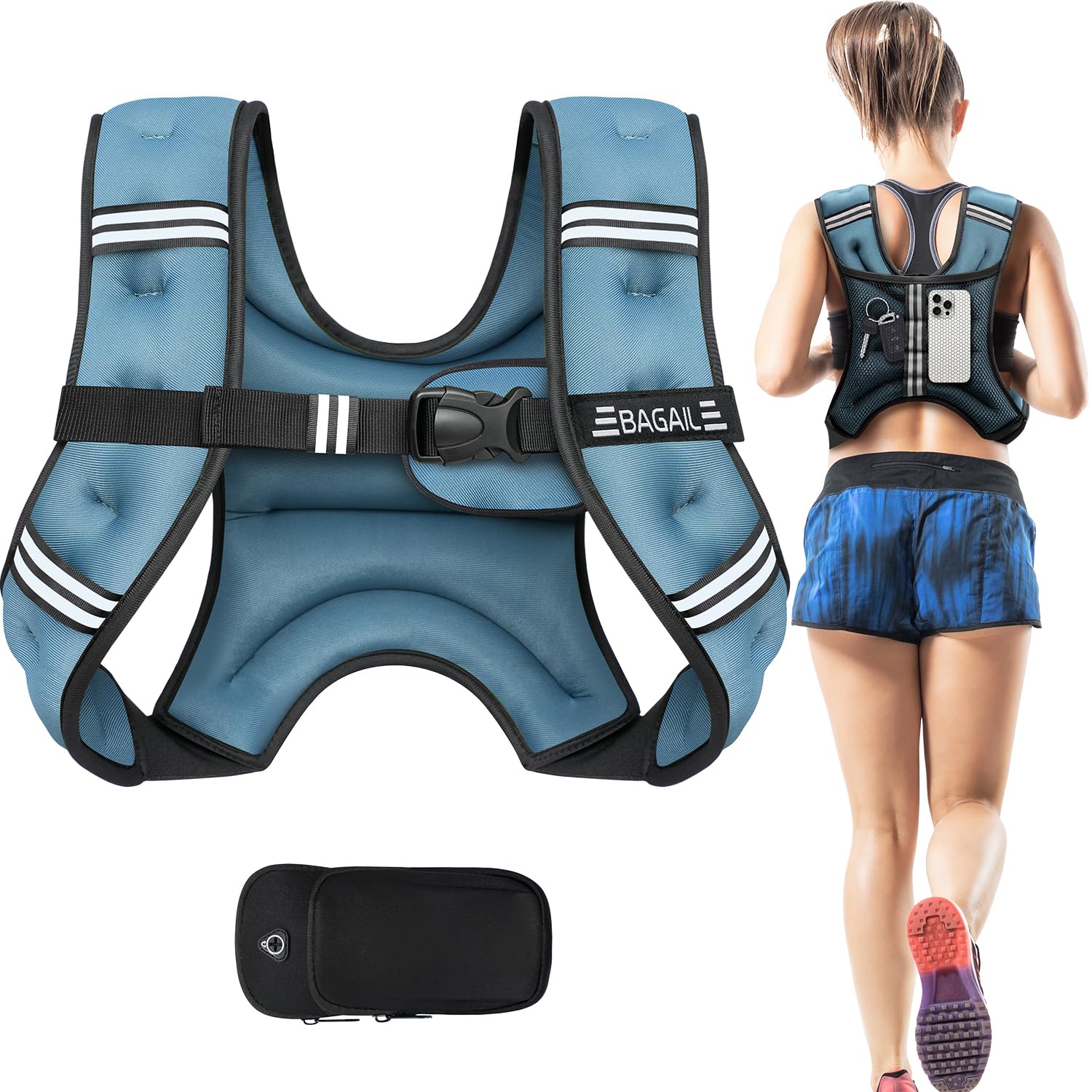 BAGAIL Weighted Vest for Strength Training, 3kg Weight Vest with Adjustable Bust Size, Reflective Stripe and Convenient Pocket, Ideal for Workouts, Yoga and Aerobic Exercises — image 1