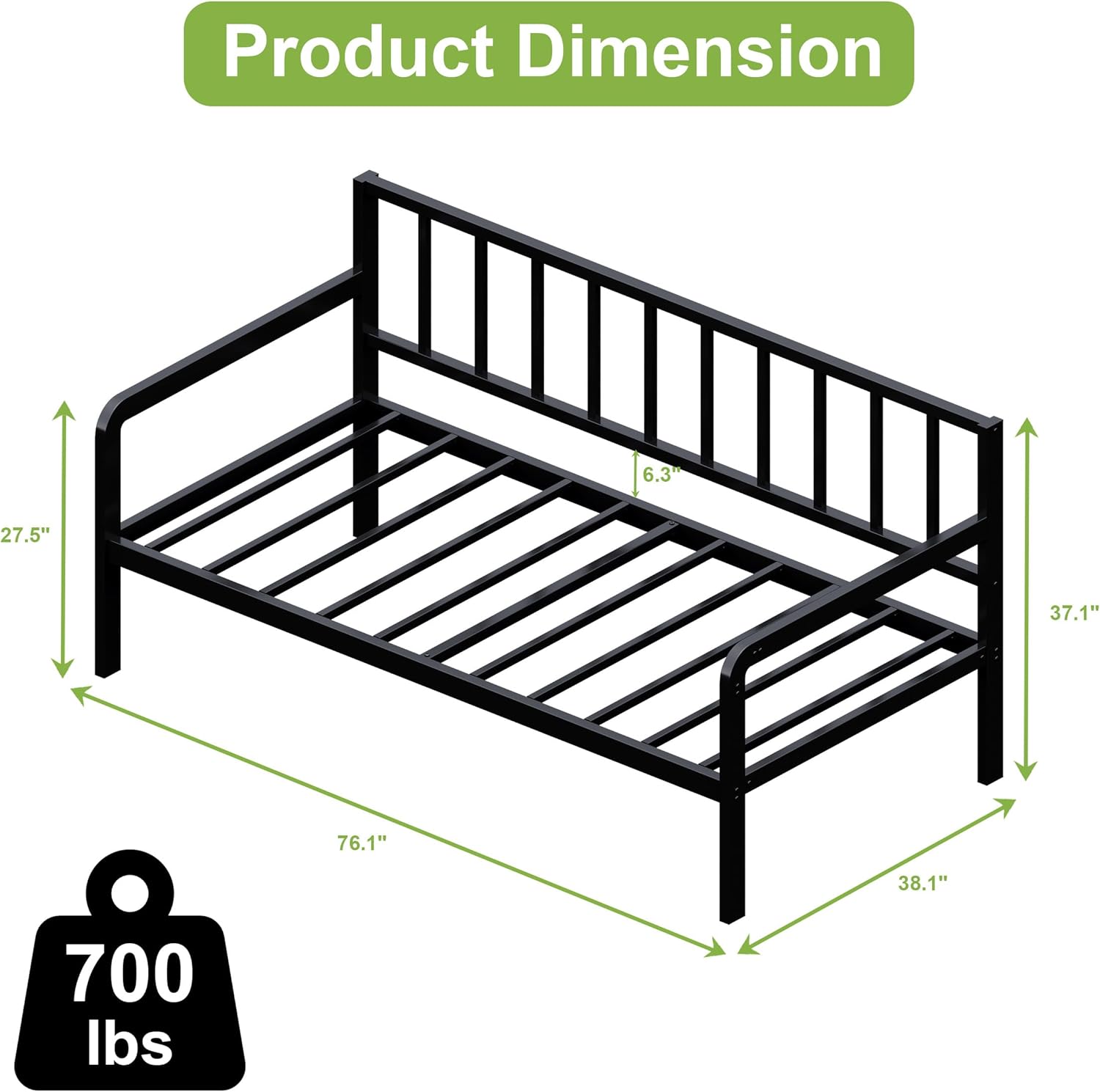 Twin Daybed Frame, Metal Daybeds, Day Bed Frame Twin, Day Bed with Storage, Platform Mattress Foundation, Heavy Duty Steel Slats Support for Living Room, Bedroom and Guest Room, Black