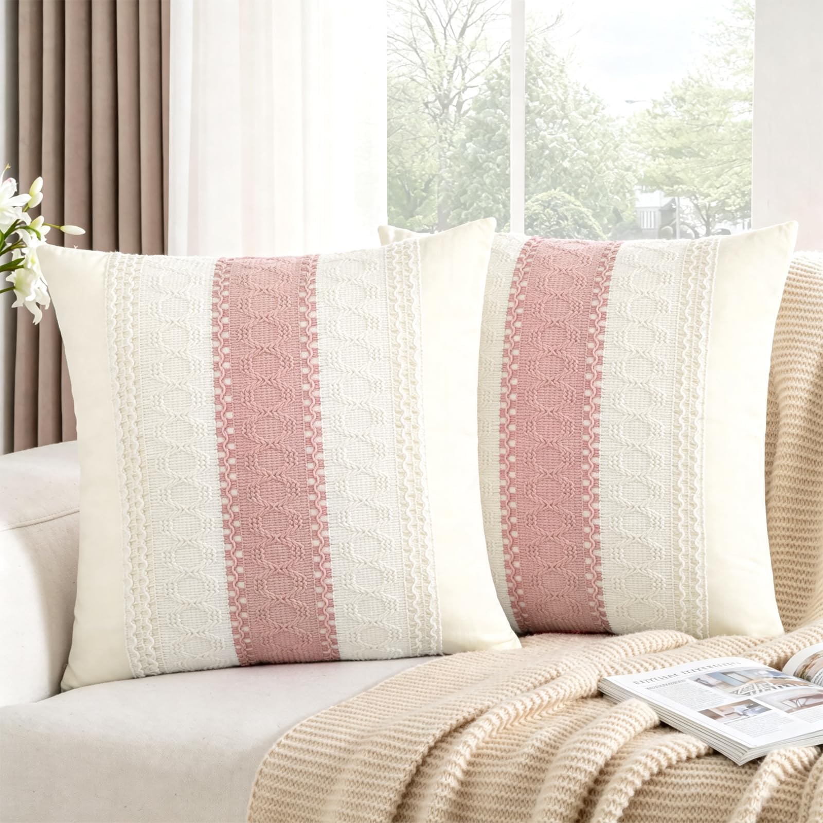 DakTou Boho Cushion Covers 45x45 Pink — image 1