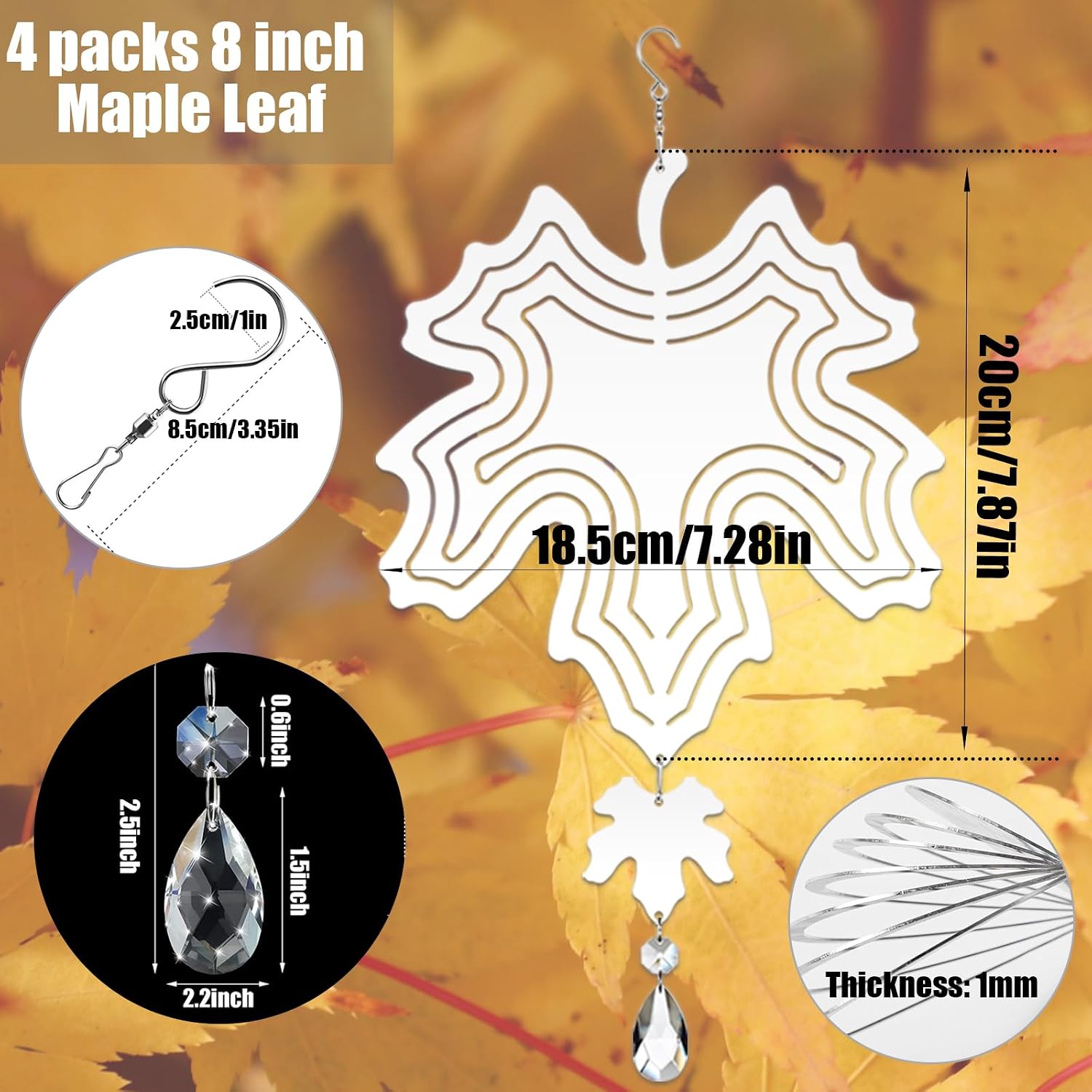 4Pack 8 inch Sublimation Wind Spinner Blanks 3D Aluminum Metal Wind Sculpture Kinetic Spinners for Yard and Garden Indoor Art Ornaments Hanging Decoration Spring Summer (Leaf)