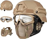 Vista 12 de Casco de Airsoft, casco táctico negro, malla de máscara de Airsoft, máscara de pasamontañas elástica, gafas antivaho Airsoft, protección táctica