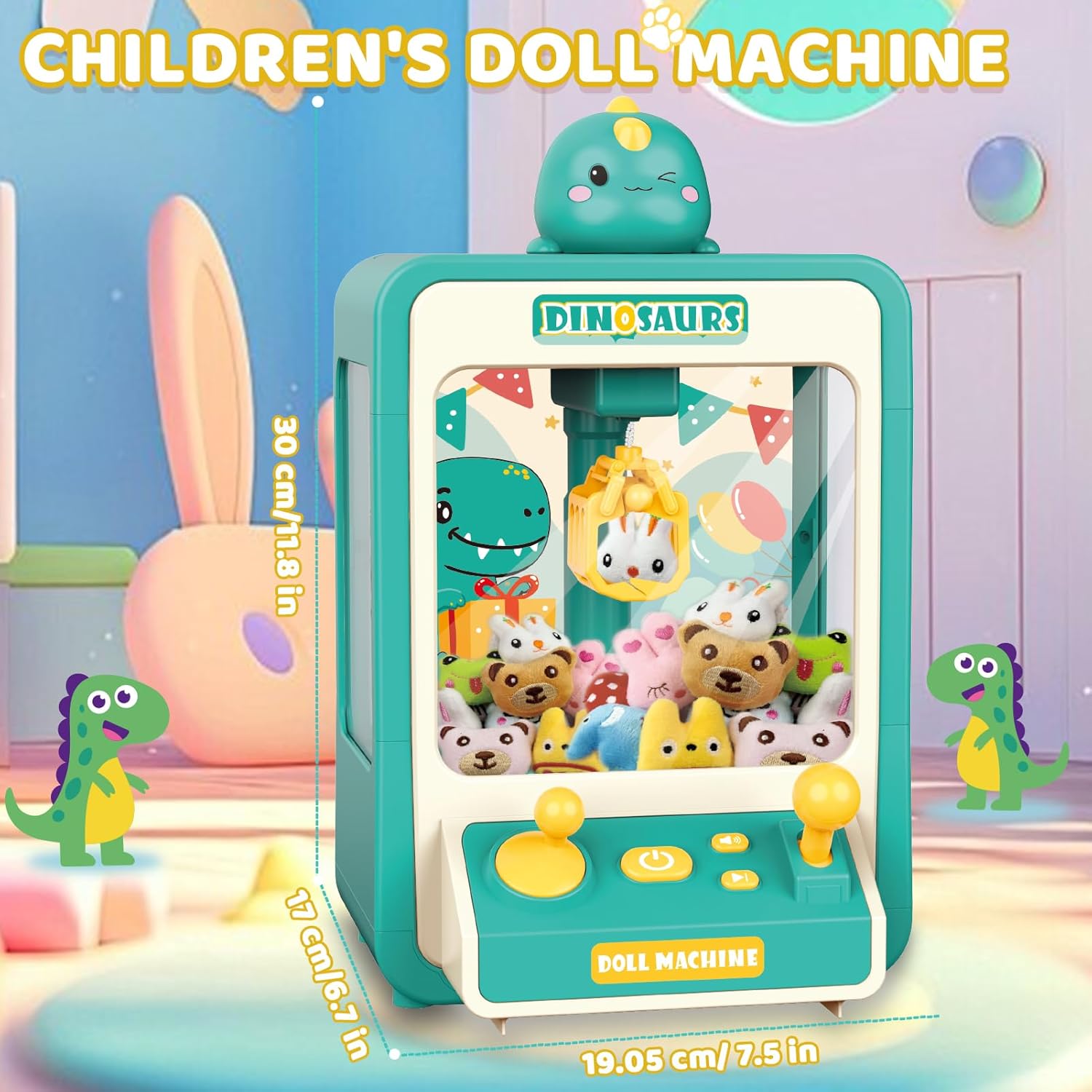Claw Machine for Kids, Dinosaur Claw Machine Arcade Toy for Girls Boys 3+, Mini Vending Machine for Kids with 10 Mini Plush Toys, Electronic Party Prize Candy Dispenser Toy Game for Birthday Gift - Image 6