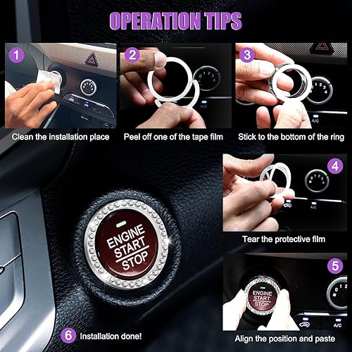 Miniatura 5 de TUTUDOW 2 portavasos para automóvil con 1 botón de arranque brillante 3 piezas, accesorios interiores de automóvil con diamantes de imitación para