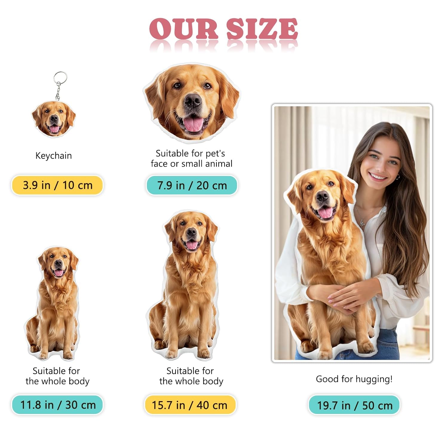 Personalized Pet Photo Pillows: Custom 3D Double-Sided Pet or People Shaped Pillows, Perfect for Celebrations, Day of Gratitude, Holiday Season (The Longest Side: 19.69 in)
